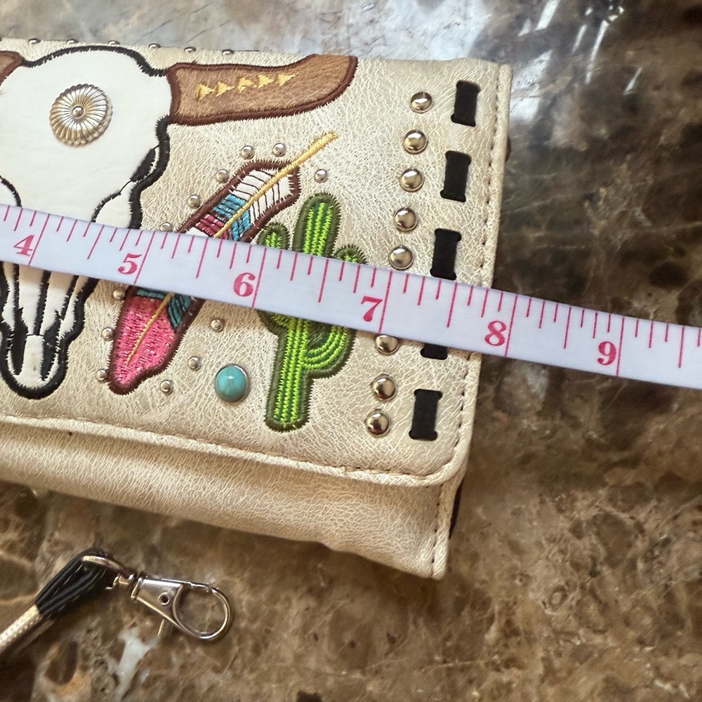 Longhorn Beige Cowgirl Crossbody Western Trifold Wallet for Women Small Size - Picture 7 of 10